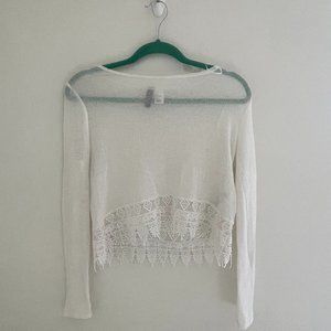 H&M / Women's Long Sleeve See-Through Crop Top with Bottom Details